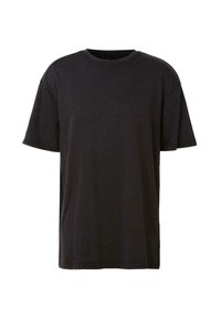 Tricou din bumbac negru cu guler rotund, mâneci scurte și o croială lejeră. Textură moale și design simplu, fără modele sau accente vizibile.