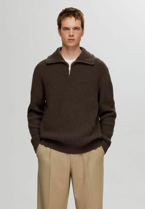 Selected Homme HALF-ZIP  - Stickad tröja - chocolate torte