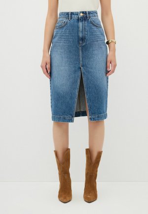adL WITH FRONT SLIT - Falda vaquera - navy blue