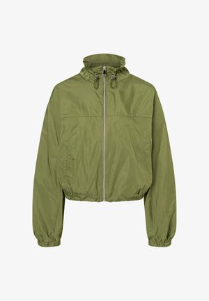 Lichtgewicht jas in olijfgroen met een volledige ritssluiting aan de voorkant, elastische manchetten, trekkoordkraag en elastische zoom voor een aangesloten pasvorm.