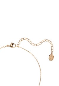 Rosaguld kædehalskæde med lobster clasp og justerbar link-udvidelse, der slutter med et lille sekskantet charm med indgraveret mønster.