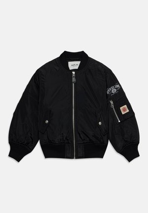 Bomber noir Replay avec fermeture éclair à l'avant, col, poignets et ourlet côtelés, poches pressionnées et poche zippée sur la manche.