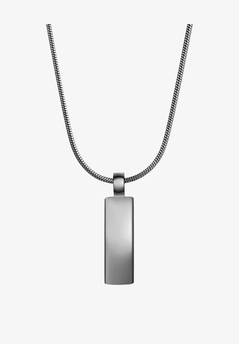 Hõbedane roostevabast terasest ripats, mis on õhukeses ja stiilses ahelas. Ripatsil on ristkülikukujuline kuju ning sile ja läikiv pind.