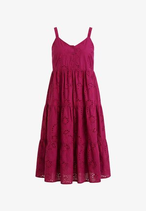 Studio Untold, MIDI-TRÄGERKLEID, A-LINIE, LOCHSTICKEREI, VOLANTS - Abito a camicia - dark mauve