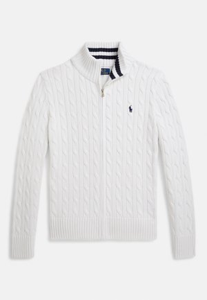 CABLE-KNIT COTTON FULL-ZIP SWEATER - Gilet - white