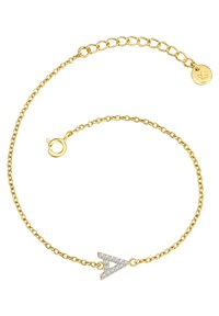 Gold chain bracelet featuring a glittering, triangular 'A' pendant. The chain is delicate, with a fine texture and a clasp closure.