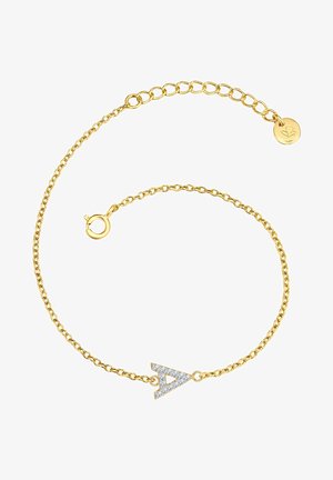 Kuldne kett käevõru, millel on sädelev kolmnurkne 'A' ripats. Kett on õrn, peene tekstuuriga ja klambri lukuga.