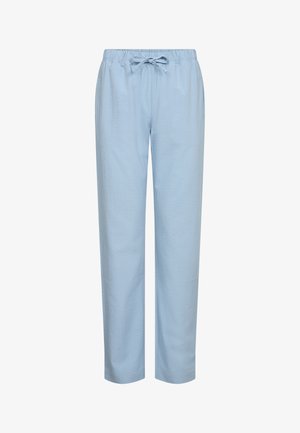 Pantaloni del pigiama blu chiaro realizzati in tessuto testurizzato, con una cintura elastica e un laccio anteriore per un fit regolabile.