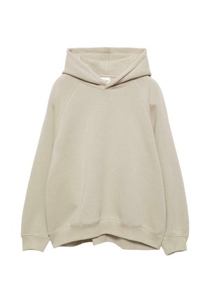 Beige hoodie gemaakt van zachte stof, met een grote capuchon, raglanmouwen en een iets verlaagd achterpand met ribgebreide manchetten en onderrand.