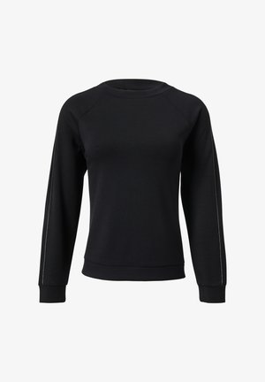 Zwarte sweatshirt van een katoenmix met raglanmouwen. Heeft een ronde halslijn, ribgebreide manchetten en een contrasterende zijnaaddetail.