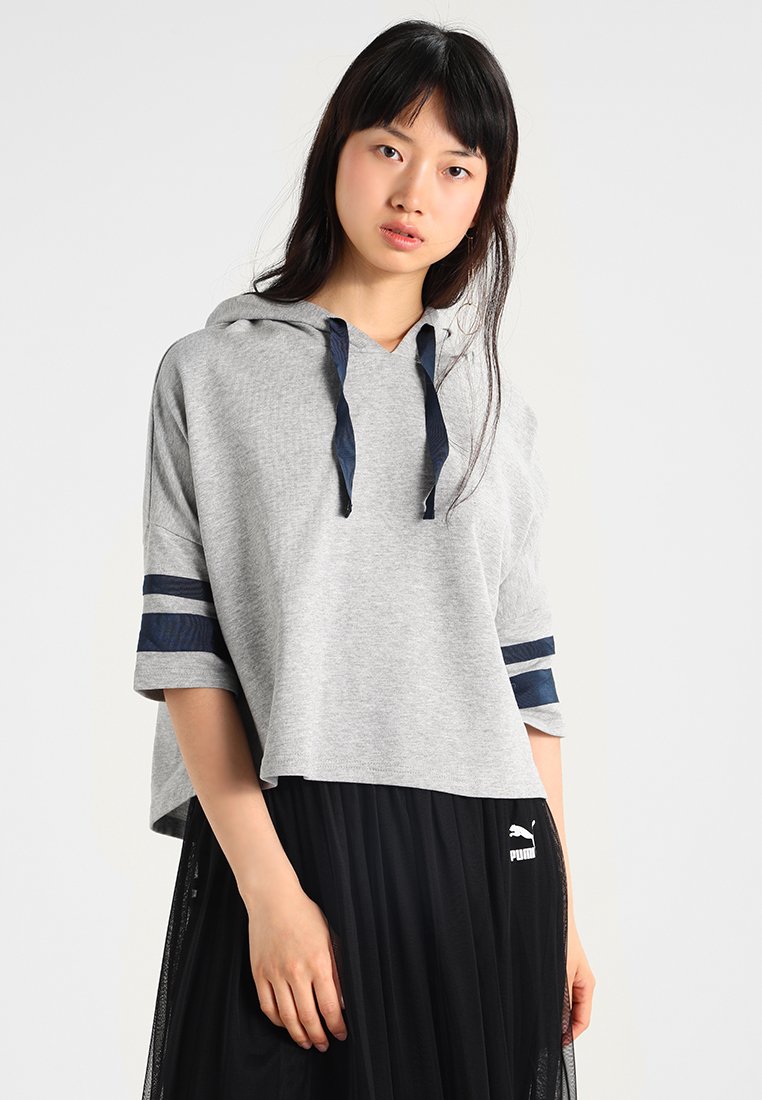 Urban Classics - LADIES TAPED SHORT SLEEVE HOODY - Hoodie - grey/navy, Enlarge