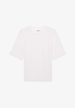 Vit kortärmad t-shirt med rund halsringning, tillverkad av mjuk bomullstyg. Har en avslappnad passform och inga synliga mönster eller detaljer.