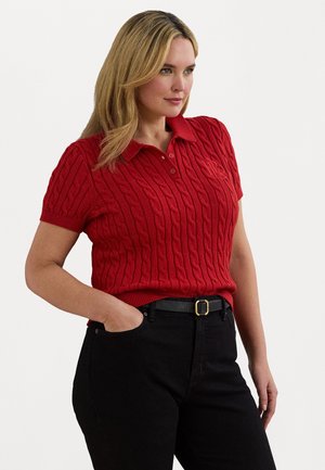 NATRISSA CABLE KNIT COTTON POLO SWEATER - Pullover - madison red