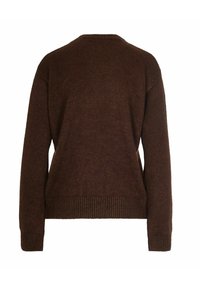 Pull brown in maglia con una vestibilità rilassata, polsini e orlo a coste e scollatura rotonda. La texture sembra morbida e calda, adatta per sovrapposizioni.