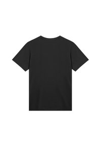 Schwarzes Baumwoll-T-Shirt mit klassischem Rundhalsausschnitt, kurzen Ärmeln und einem schlichten Rücken ohne sichtbare Logos oder Muster.