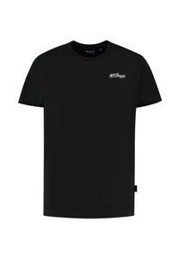 Zwart kortemouwen t-shirt met ronde hals en klein wit 'Ballin' logo op de linkerkant van de borst.