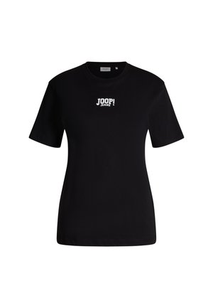 Zwarte katoenen t-shirt met korte mouwen, met een wit "JOOP! JEANS" logo op de voorkant. Klassiek crew neck ontwerp.