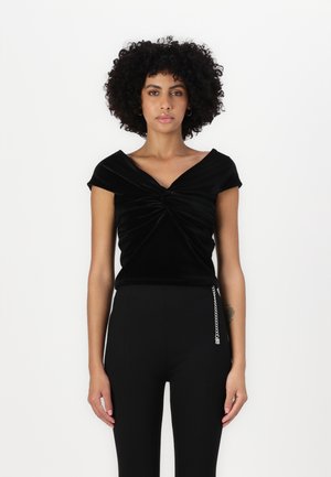 Good American OFF SHOULDER - Μπλουζάκι με στάμπα - black