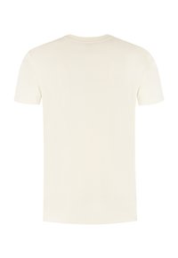 Kurzarm-T-Shirt in Cremefarbe, aus weichem Stoff gefertigt, mit Rundhalsausschnitt und einem schlichten, ungeschmückten Rückendesign.