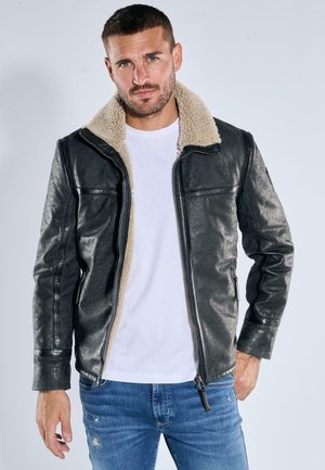 MIT UMLEGEKRAGEN - Lederjacke - anthrazit