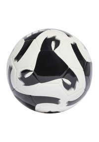 Čierno-bielý futbalový lopt, s tradičným vzorom päťuholníkov a šesťuholníkov, so lesklým povrchom a textúrovanými akcentmi na niektorých častiach.