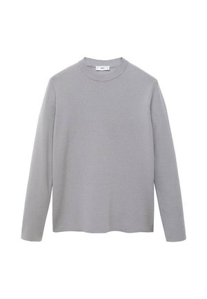 Top gris de manga larga hecho de una tela suave y lisa. Presenta un cuello redondo, un diseño minimalista y un dobladillo recto sin adornos adicionales.