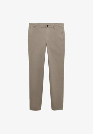Pantaloni khaki con vestibilità slim, realizzati in tessuto, dotati di tasche frontali, chiusura a un solo bottone e cuciture rinforzate per una maggiore durata.