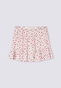 Gonna bianca con motivo floreale rosso, design a strati e orlo arricciato. Vita elastica per una vestibilità regolabile e tessuto leggero.
