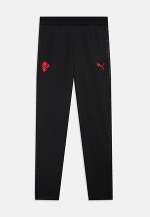 Pantaloni sportivi neri con un design aderente, pannelli laterali in rete e accenti rossi del logo sulla coscia superiore e sul lato. Include una vita elasticizzata.