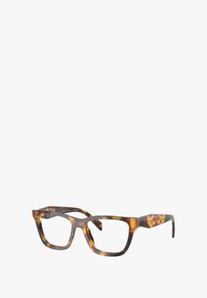 Occhiali sovradimensionati con motivo tartarugato, montatura spessa in plastica, lenti rettangolari e astine angolari con finitura opaca.