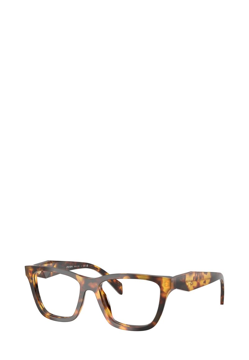 Occhiali sovradimensionati con motivo tartarugato, montatura spessa in plastica, lenti rettangolari e astine angolari con finitura opaca.