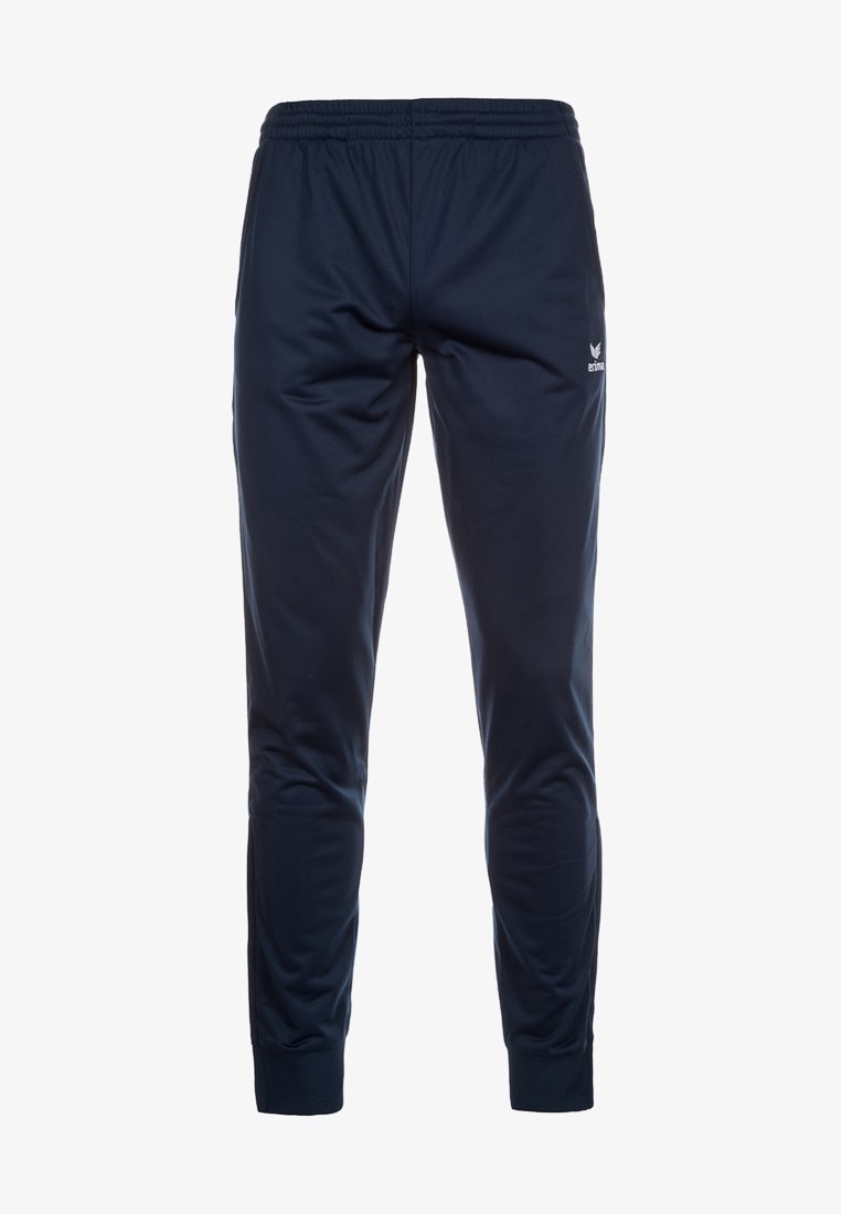 Pantaloni atletici blu navy realizzati in tessuto morbido, con vita elastica, gambe affusolate e un piccolo logo sul lato sinistro.