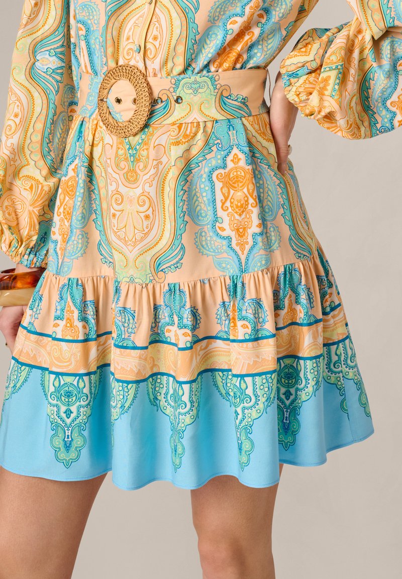 adrianna papell printed shirt dress Adrianna Day by Adrianna Papell Printed Sleeveless Belted Shirt Midi Dress
