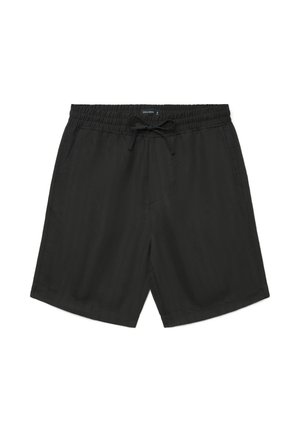 Shorts décontractés noirs avec taille élastique et cordon de serrage à l'avant, poches latérales et ourlet droit.