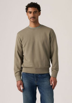 Mann mit kurzen lockigen Haaren und Schnurrbart, der einen hellbraunen Pullover und blaue Jeans trägt, steht vor einem einfarbigen Hintergrund.