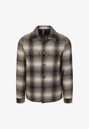 Ruitenhemd van flanel in bruin- en zwarttinten. Heeft een puntige kraag, een knoopsluiting en twee borstzakken. Zachte textuur, gestructureerde pasvorm.