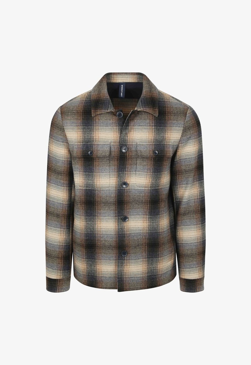 Ruitenhemd van flanel in bruin- en zwarttinten. Heeft een puntige kraag, een knoopsluiting en twee borstzakken. Zachte textuur, gestructureerde pasvorm.