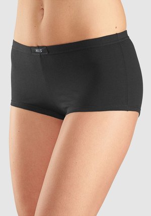 Schwarze Baumwoll-Boxershorts mit einer glatten Textur, die ein Logotipo an der Taille und ein körperbetontes Design aufweisen, das die Hüften bedeckt.