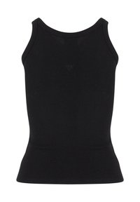 Débardeur noir à côtes avec un design ajusté, doté de larges bretelles et d'un encolure arrondie, fabriqué en coton stretch.