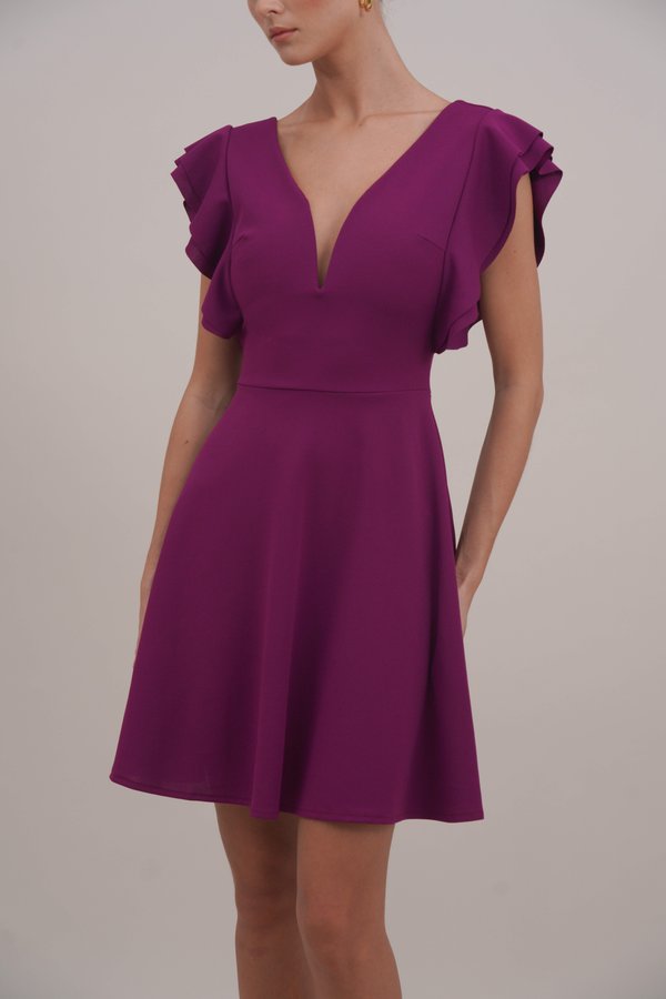 RUFFLE SLEEVE MINI DRESS - Cocktail dress / Party dress - plum4