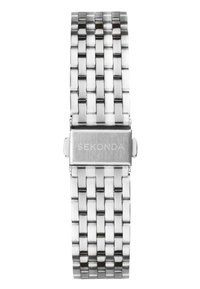 Stainless steel watch with a woven bracelet design and a brushed finish. Features a clasp with "Sekonda" engraved on it. Silver color.