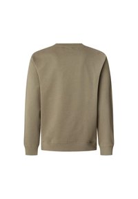 Sudadera verde oliva con cuello redondo, mangas largas y puños acanalados. Fabricada con una mezcla de algodón y con un acabado suave y texturizado.