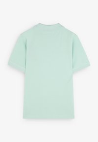 Polo verde menta realizzato in morbido cotone. Presenta un colletto classico, maniche corte e un tessuto liscio e testurizzato. Vista posteriore mostrata.