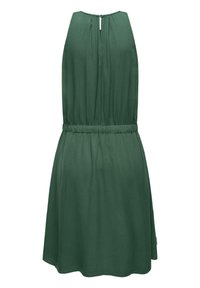 Grünes ärmelloses Kleid mit rundem Ausschnitt, elastischem Taillenbund und Schlüssel-Loch-Rücken. Hergestellt aus einem glatten Stoff mit lockerem Sitz.