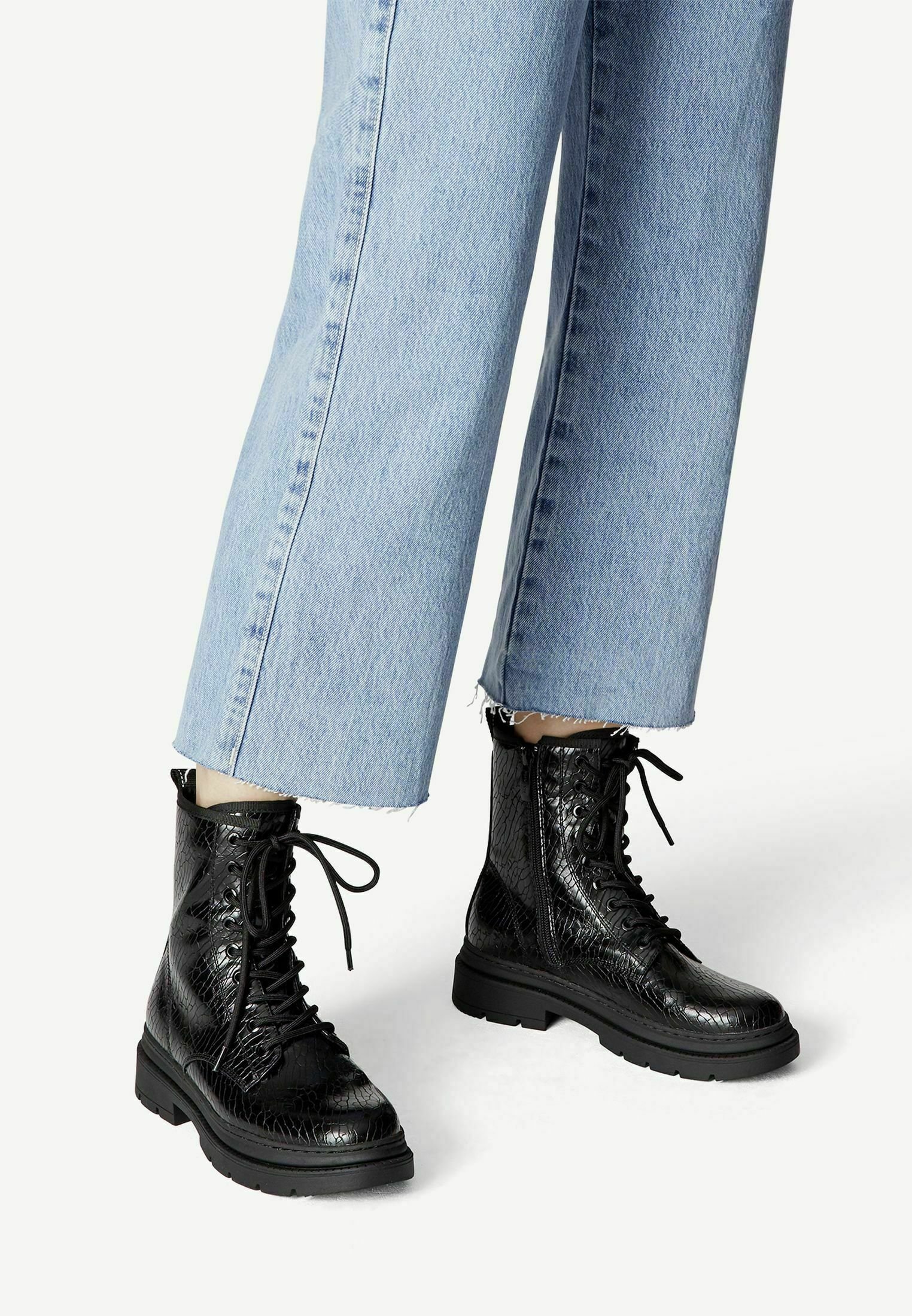 Tamaris Veterboots - black struct./Zwart denim/blackdenim - Zalando.nl