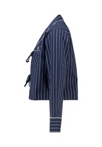 Veste rayée bleu marine en mélange de coton, dotée de manches longues, d'une fermeture à nouer et d'une poche avant avec des accens blancs le long des coutures.