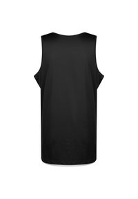 Top nero senza maniche con scollatura rotonda, realizzato in tessuto liscio. Presenta una vestibilità ampia e lunghe fessure laterali per facilitare il movimento.