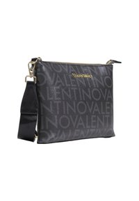 Černá syntetická kabelka s texturovaným designem a embosovaným logem "Valentino", zlatými kovovými doplňky a odnímatelným popruhem.