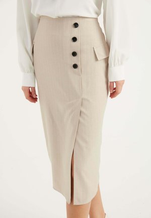 STRIPED BUTTON DETAIL SLIT - Kokerrok - beige