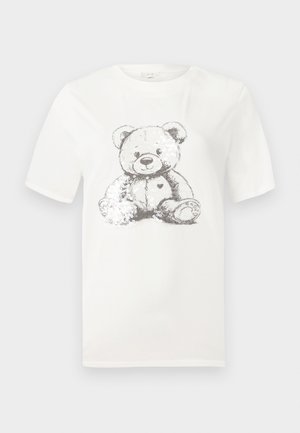 T-shirt en coton blanc avec un motif d'ours imprimé en gris, agrémenté de sequins, à manches courtes et col rond. Coupe régulière.